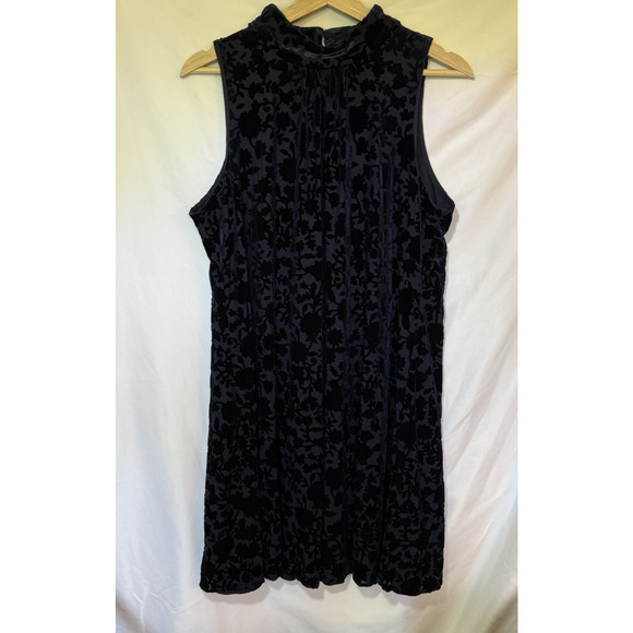 Tommy Hilfiger Blue Floral Velvet Burnout Sleeveless Dress 12 Whimsigoth Fairy - Picture 1 of 12